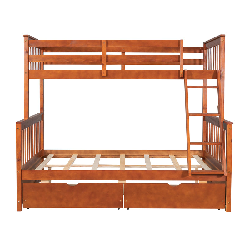 Twin-Over-Full Bunk Bed with Ladders and Two Storage Drawers (Walnut) { old sku:LT000165AAD}