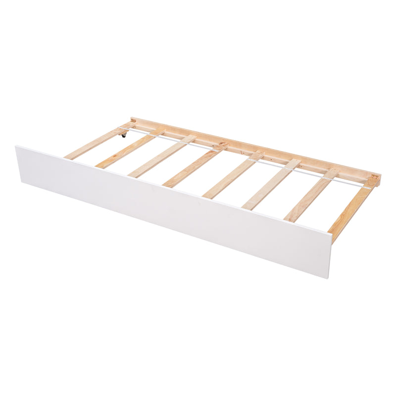 Twin Bed with Trundle, Platform Bed Frame with Headboard and Footboard, for Bedroom Small Living Space,No Box Spring Needed,White(Old SKU:W50422211)