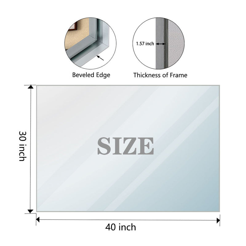 40X30" Silver Rectangular Wall-Mounted Beveled Bathroom Mirror, Square Angle Metal Frame Wall Mounted Bathroom Mirrors For Wall (Horizontal & Vertical) - Silver