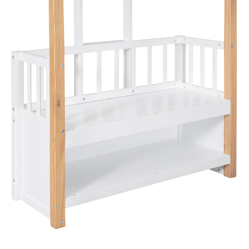 Wood Twin Size Loft Bed with 2 Seats and a Ladder, White