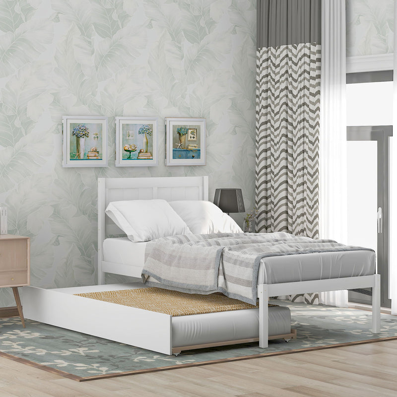 Twin Size Platform Bed With Trundle - White