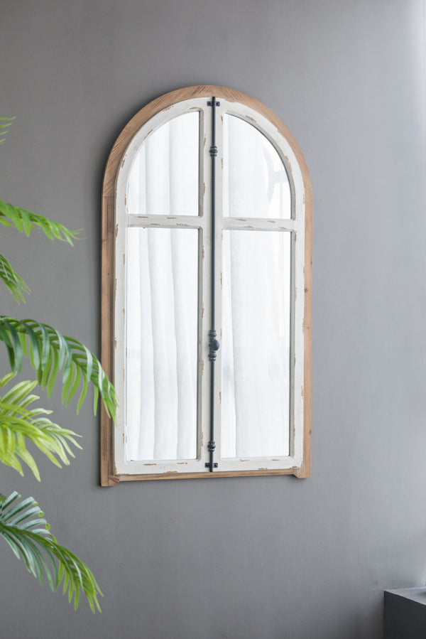 Arch Wood Wall Mirror - Brown Antique White