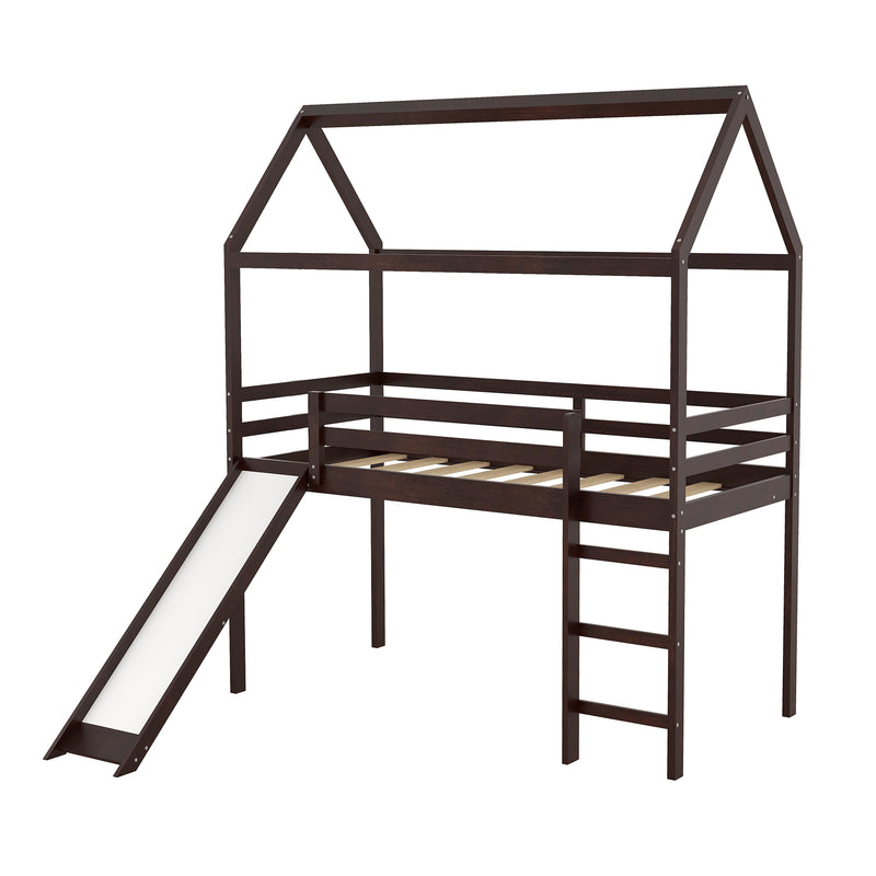 Twin Loft Bed with Slide, House Bed with Slide,Gray(OLD SKU :WF286245AAP)