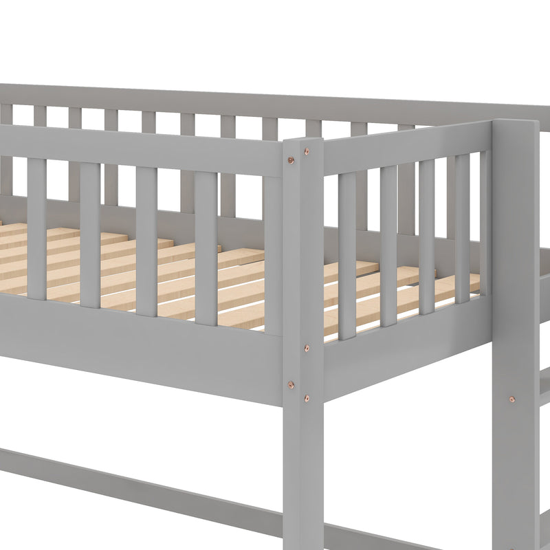 Twin Size Low Loft Bed with Ladder and Slide, Gray(OLD SKU:WF196418AAE)