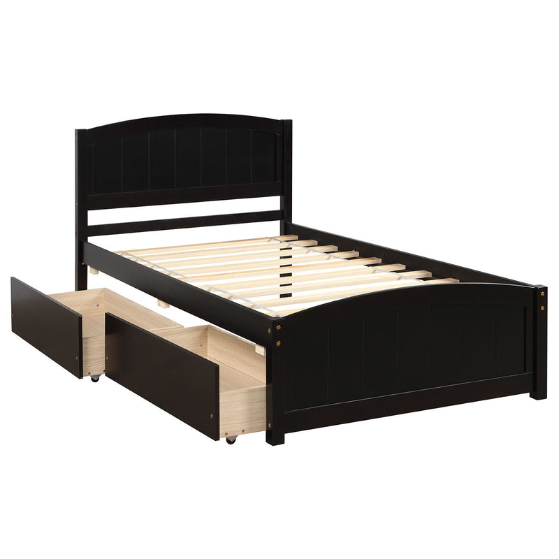 Twin Size Platform Bed With Two Drawers - Espresso