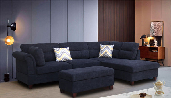 Diego - Fabric Sectional Sofa With Right Facing Chaise, Storage Ottoman, And 2 Accent Pillows