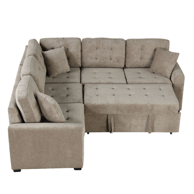 L-Shape Sofa Bed Pull-Out Sleeper Sofa With Wheels, USB Ports, Power Sockets For Living Room