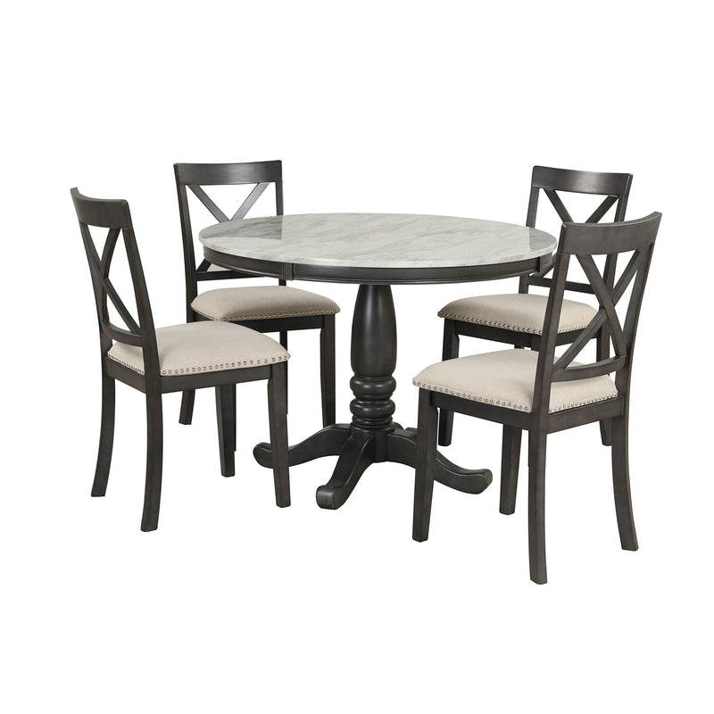 5 Pieces Dining Table And Chairs Set For 4 Persons, Kitchen Room Solid Wood Table With 4 Chairs