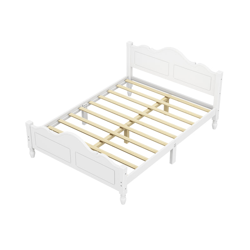 Traditional Concise Style Solid Wood Platform Bed, No Need Box Spring, White Queen