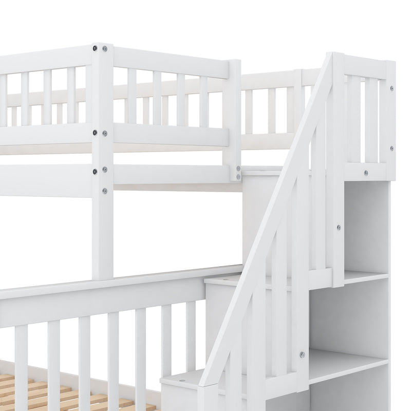 Twin over Full Stairway Bunk Bed with storage, White