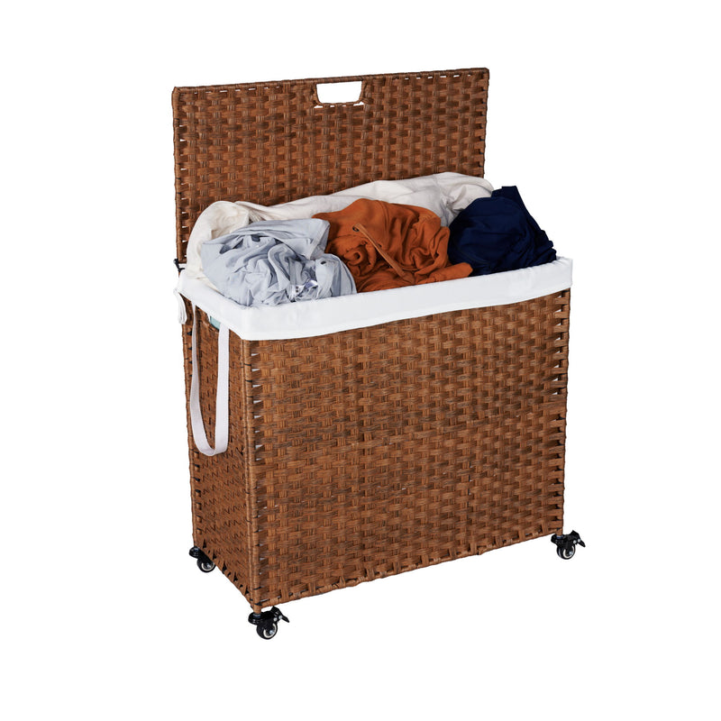 Laundry Hamper With Lid PE Rattan Powder Coating Frame Clothes Hampers With 2 Removable Bags