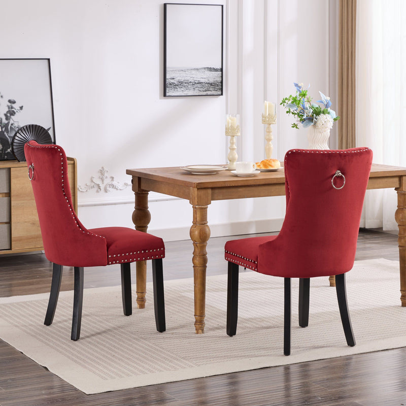 Classic Velvet Dining Chairs, High-End Tufted Solid Wood Contemporary Velvet Upholstered Dining Chair With Wood Legs Nailhead (Set of 2) - Burgundy