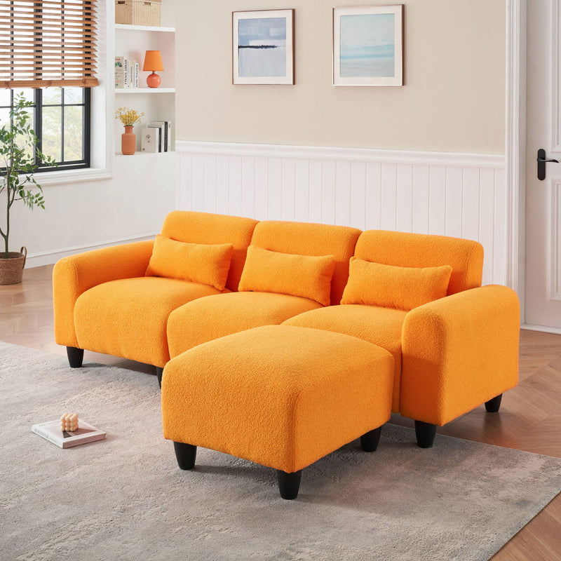 Teddy Fleece Creative Sofa Can Be Assembled Into A Two-Seater Sofa Plus A Single Couch With Three Waist Pillows To Perfectly Stretch Your Waist For Small Apartment Bedroom Spaces