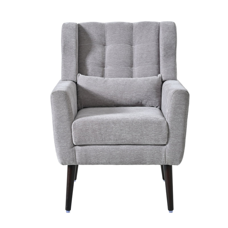 Modern Accent Chair, Chenille Arm Chairs For Living Room, Upholstered Mordern Armchair, Comfy Soft Padded Lounge Chair In Small Space, Bedroom, With Pillow, Solid Wood Leg