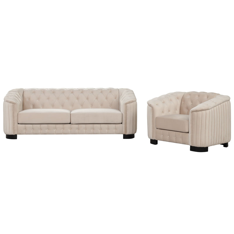 3 Piece Sofa Sets Modern With Rubber Wood Legs, Velvet Upholstered Couches Sets Including Three Seat Sofa, Loveseat And Single Chair For Living Room Furniture Set