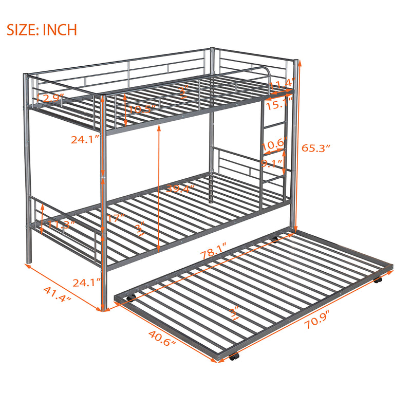 Twin-Over-Twin Metal Bunk Bed With Trundle,Can be Divided into two beds,No Box Spring needed ,White ( old sku: MF194806AAN )