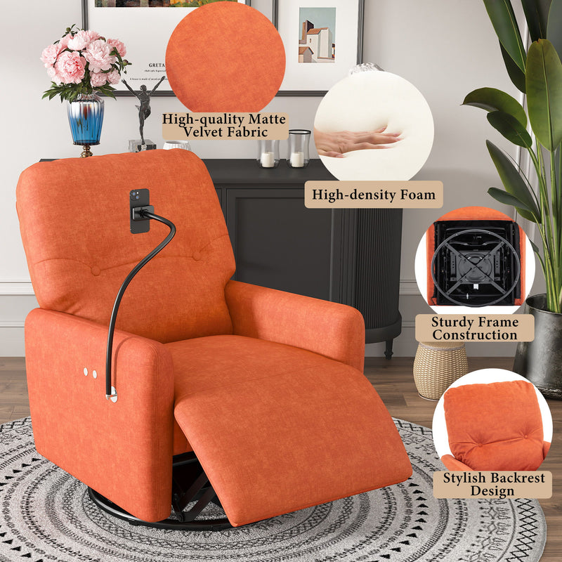 270° Swivel Electric Recliner Home Theater Seating Single Reclining Sofa Rocking Motion Recliner With A Phone Holder For Living Room