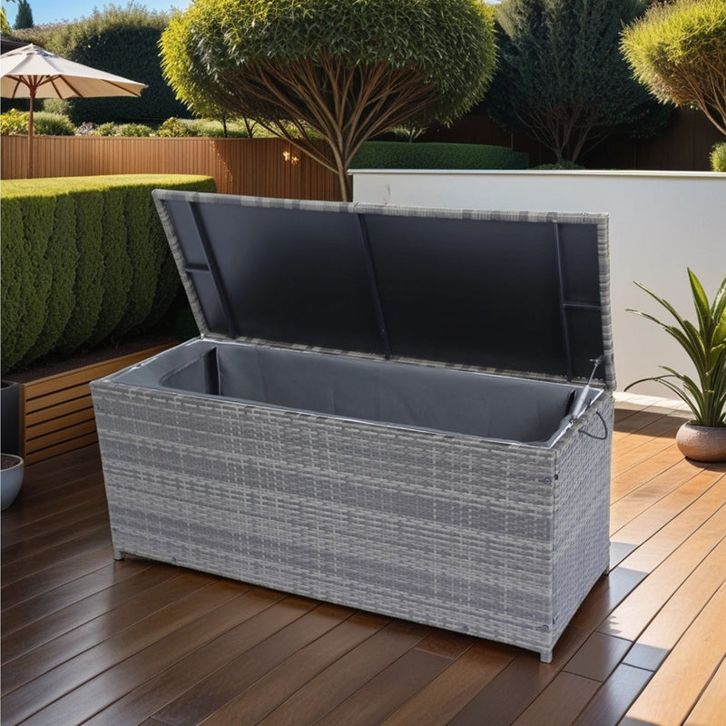 Outdoor Storage Box, Wicker Patio Deck Boxes With Lid, Outdoor Cushion Storage For Kids Toys, Pillows, Towel, Wicker