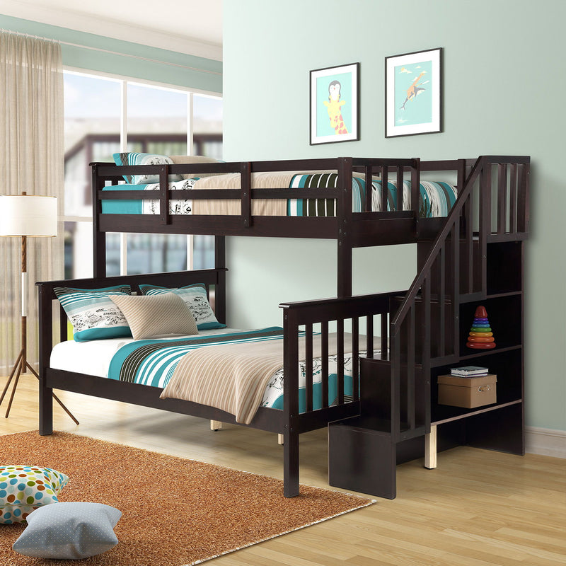 Stairway Bunk Bed With Storage And Guard Rail For Bedroom