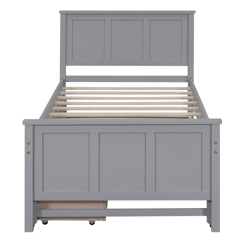 Twin Size Platform Bed with Trundle and Drawers, Gray