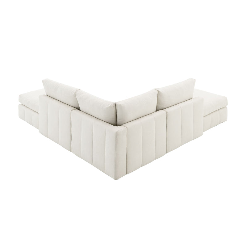 Modern Sectional Sofa With Vertical Stripes, 5 Seat Armless Couch Set With Convertible Ottomans, Various Combinations, L-Shape Indoor Furniture For Living Room