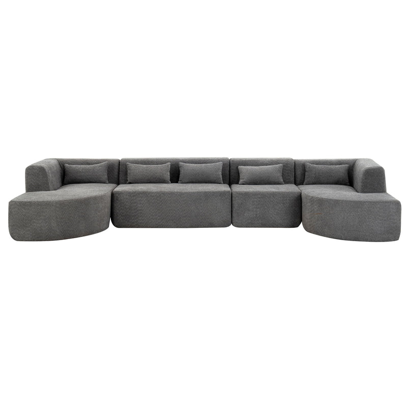 Upholstered Sofa Free Combined Sofa Couch With Two Chaise Lounge And Five Back Pillows For Living Room - Light Gray