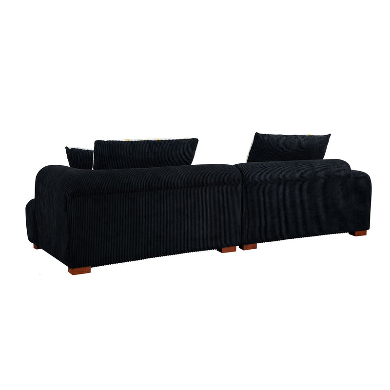 Modern Couch Corduroy Comfy Sofa With Rubber Wood Legs, 4 Pillows For Living Room