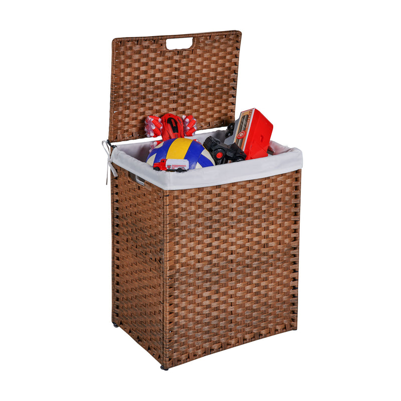 Laundry Hamper With Lid PE Rattan Powder Coating Frame Clothes Hampers With 2 Removable Bags