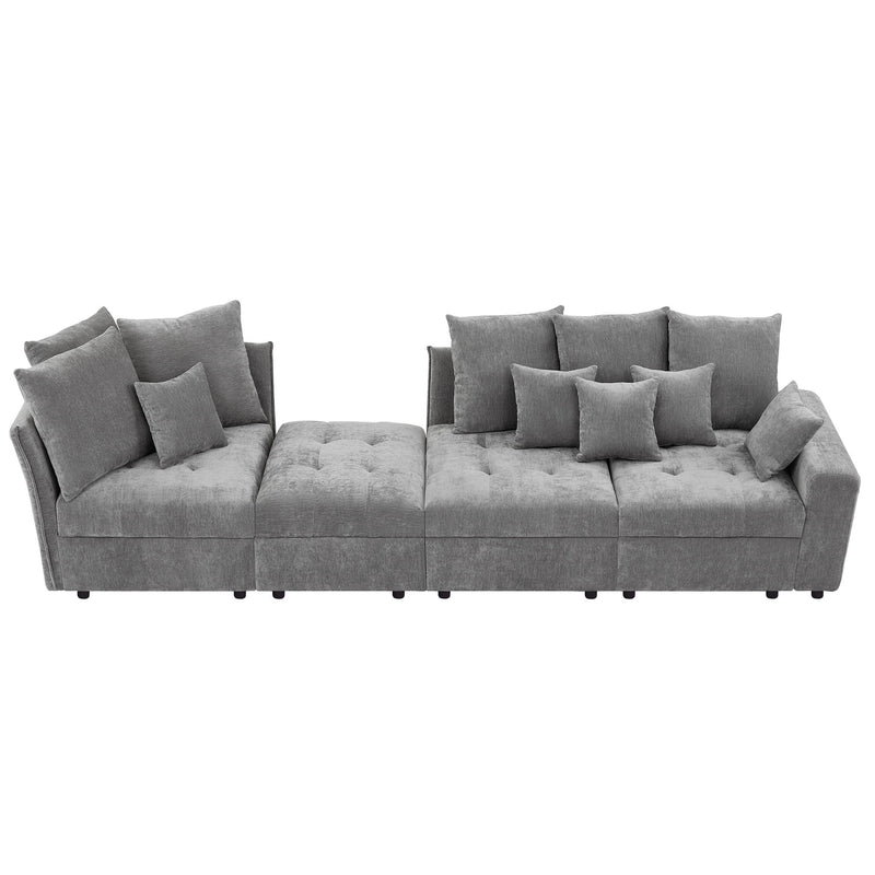 Sectional Sofa Modular Sofa Couch With Three USB Ports, A Removable Storage Ottoman And Five Back Pillows For Living Room