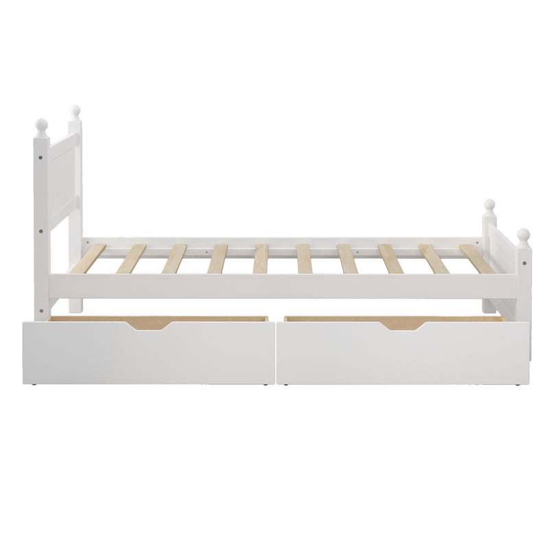 Twin Size Solid Wood Platform Bed Frame with 2 drawers for Limited Space Kids, Teens, Adults, No Need Box Spring, White