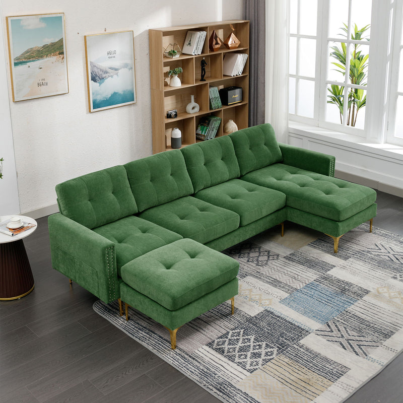 L-Shape Convertible Sectional Sofa Couch With Movable Ottoman For Living Room