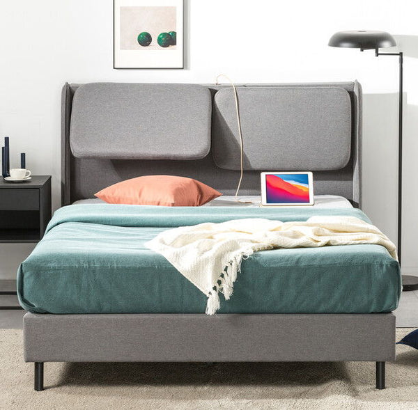 Upholstered Platform Bed With Reclining Headboard With USB