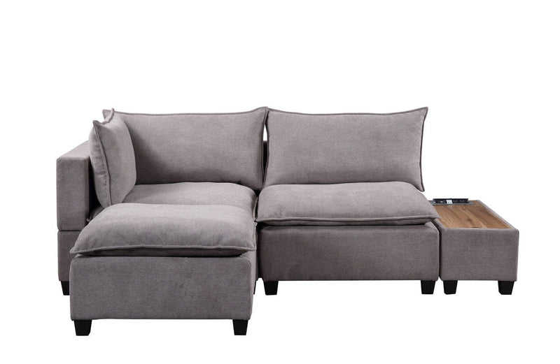 Madison - Fabric Sectional Loveseat Ottoman With USB Storage Console Table