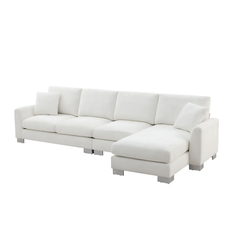 Modern Oversized Sectional Sofa, L-Shaped Luxury Couch Set With 2 Free Pillows, 5 Seat Chenille Indoor Furniture With Chaise For Living Room