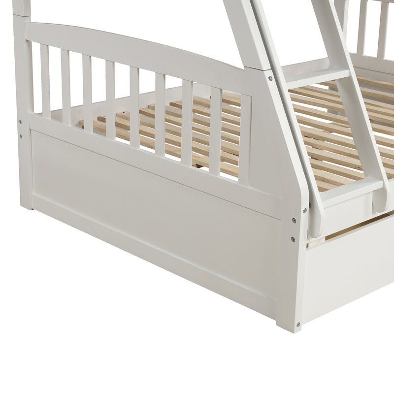 TOPMAX Solid Wood Twin Over Full Bunk Bed with Two Storage Drawers, White