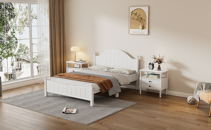 Traditional Concise Style White Solid Wood Platform Bed, No Need Box Spring, Full(Old SKU:WF295732AAA)