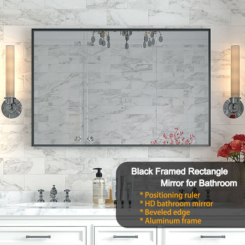 Rectangular Bathroom Mirror Square Angle Metal Frame Wall Mounted Hanging Plates Wall Mount Mirror For Bathroom (Horizontal & Vertical)