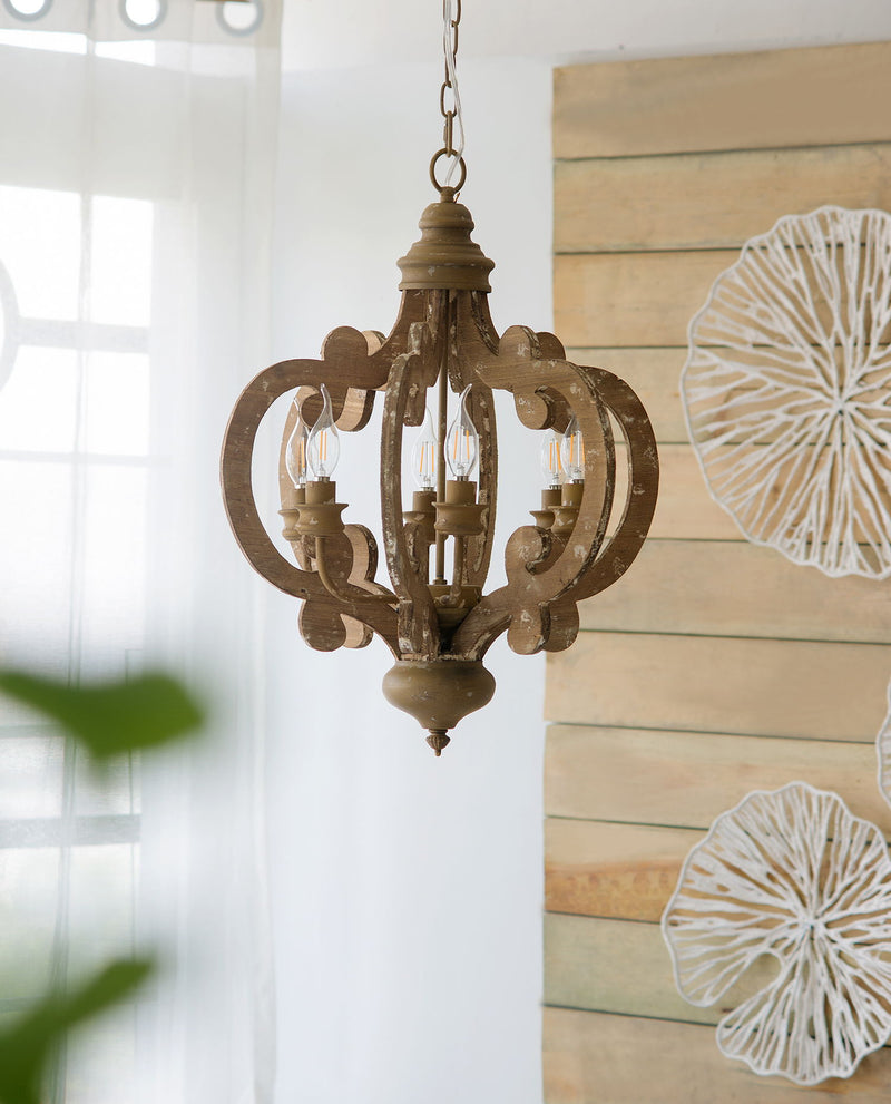 Farmhouse Chandelier, 6 Light Wood Chandelier Pendant Light Fixture With Adjustable Chain For Dining Room Living Room Entryway, Bulb Not Included