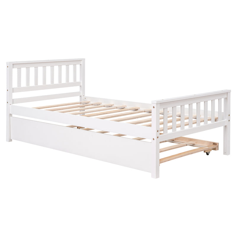 Twin Bed with Trundle, Platform Bed Frame with Headboard and Footboard, for Bedroom Small Living Space,No Box Spring Needed,White(Old SKU:W50422211)