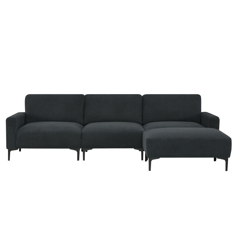 Modern L-Shaped Sectional Sofa, 4-Seat Velvet Fabric Couch Set With Convertible Ottoman, Freely Combinable Sofa For Living Room, Apartment, Office, Apartment