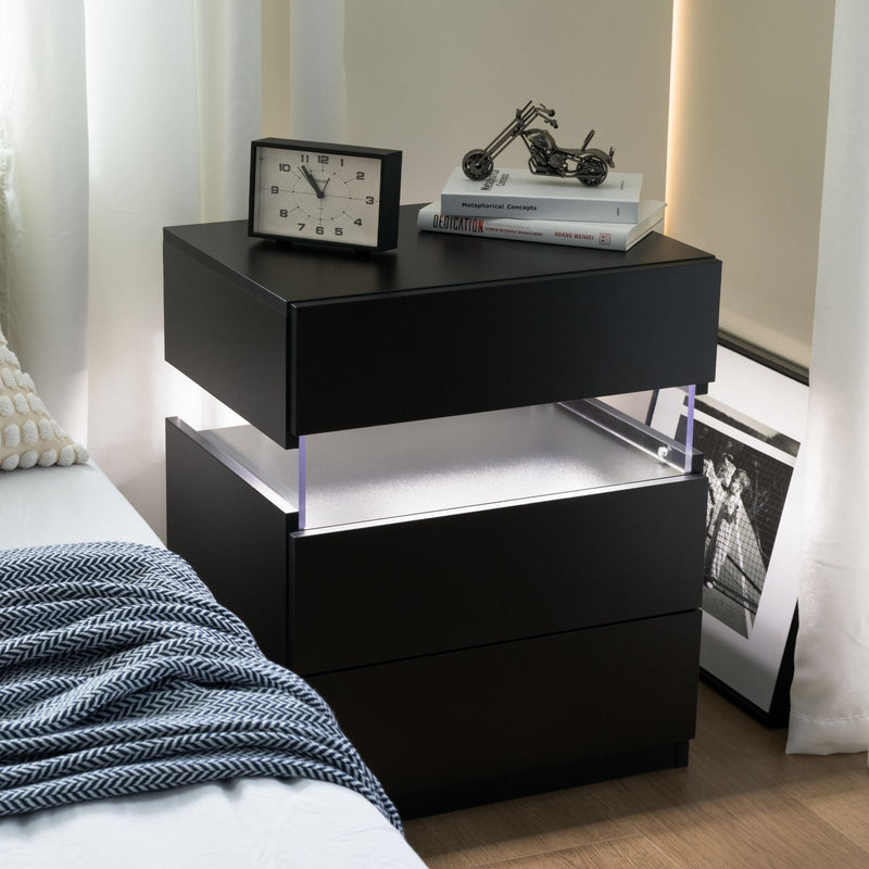 LED Nightstands 3 Drawer Dresser For Bedroom End Table With Acrylic Board LED Bedside Tables For Bedroom Living Room Bedside Furniture