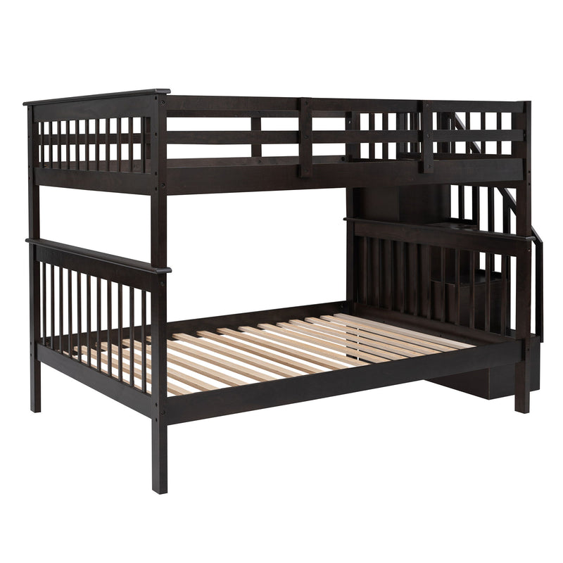 Stairway Full Over Full Bunk Bed With Storage And Guard Rail For Bedroom - Espresso