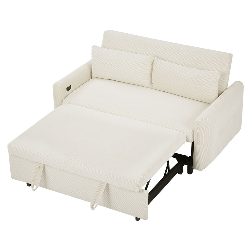 Pull-Out Sofa Bed Convertible Couch 2 Seat Loveseat Sofa Modern Sleeper Sofa With Two Throw Pillows And USB Ports For Living Room