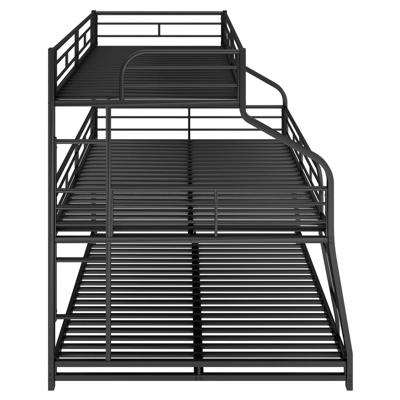 Twin Long / Full Long / Queen Triple Bunk Bed With Long And Short Ladder And Full-Length Guardrails - Black