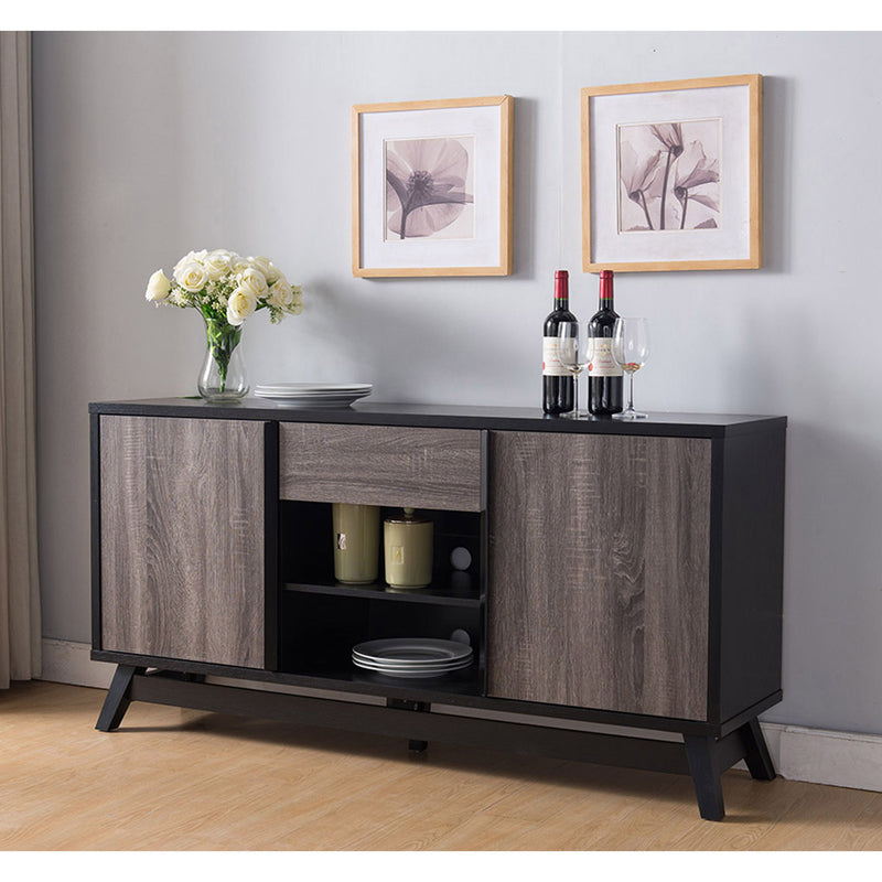 Sideboard TV Stand Buffet With Two Doors One Drawer And Six Shelves - Black & Grey