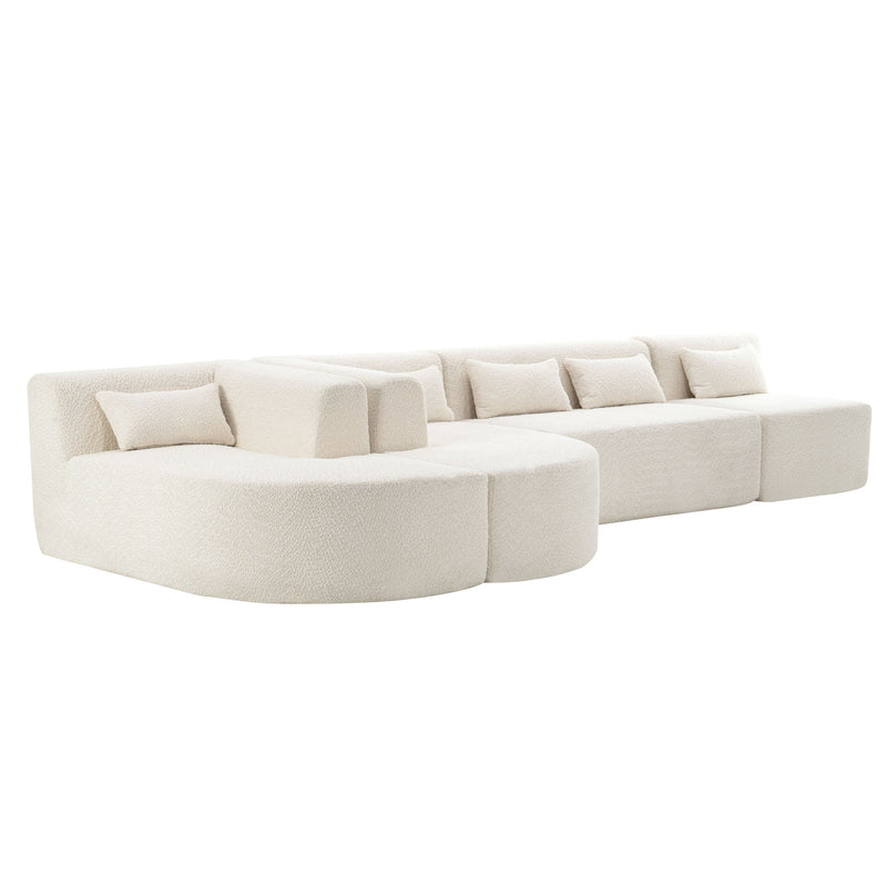 Upholstered Sofa Free Combined Sofa Couch With Two Chaise Lounge And Five Back Pillows For Living Room - Beige