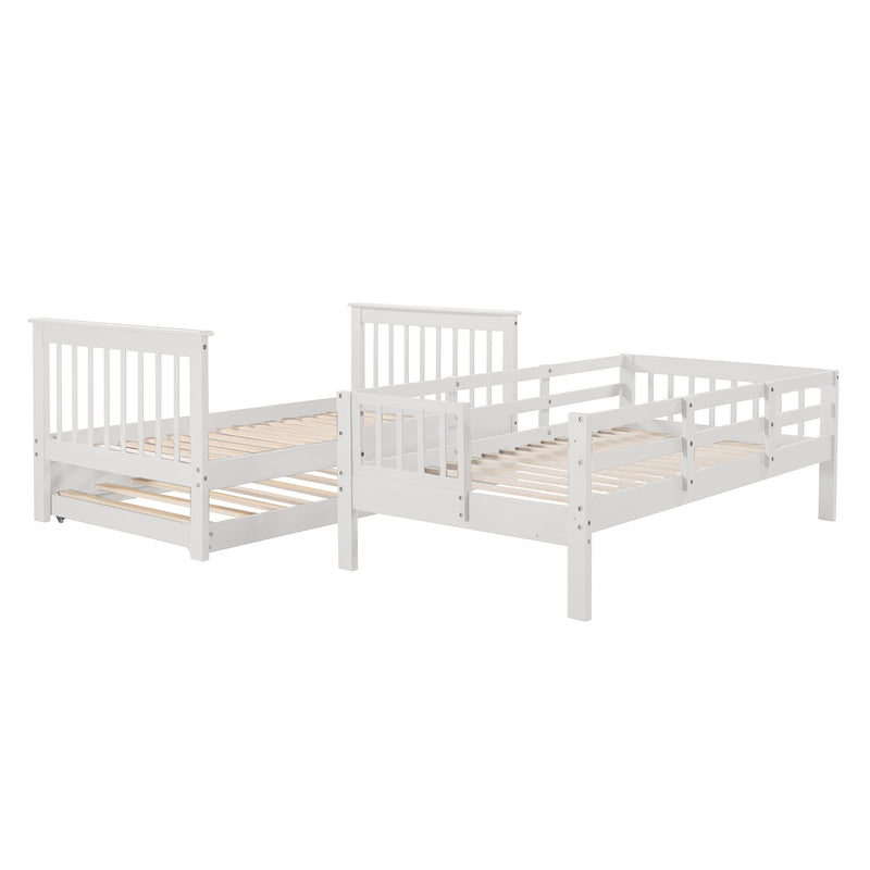 Stairway Twin Over Twin Bunk Bed With Twin Size Trundle For Bedroom, Dorm, Adults - White