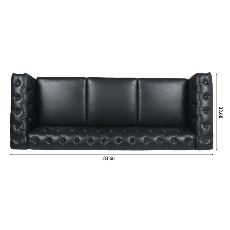 Traditional Square Arm Removable Cushion 3 Seater Sofa - Black