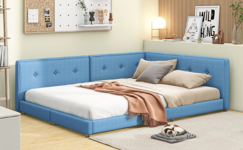 Upholstered Full Size Tufted Platform Bed, Blue