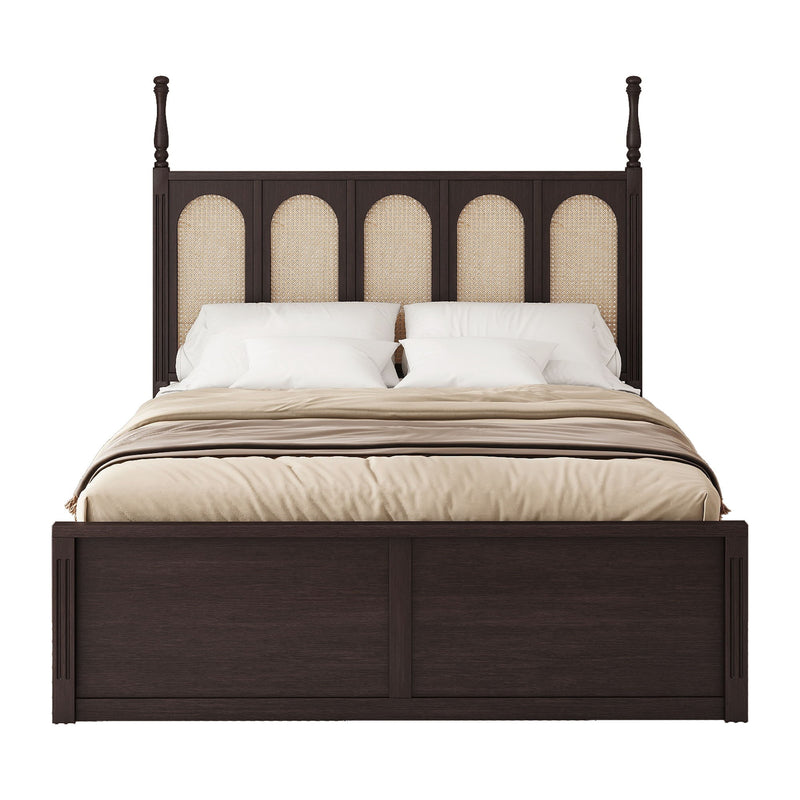 Rattan Platform Bed With With 2 Big Drawers With Trundle